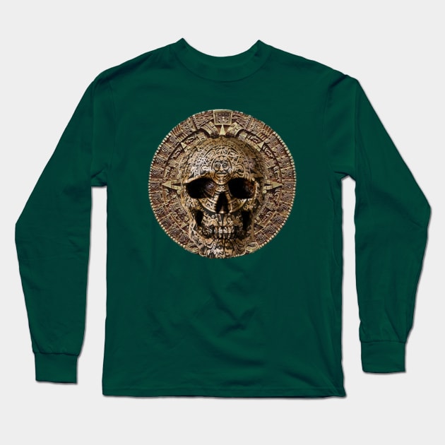 Aztec Skull Calendar Long Sleeve T-Shirt by DJ L.A.X.